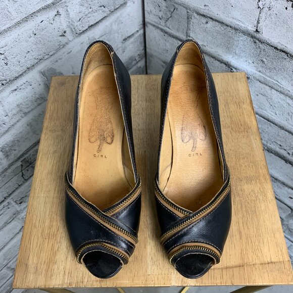 Fly Girl London Pump Brown Leather Retro Cone High Heels - Picture 2 of 13